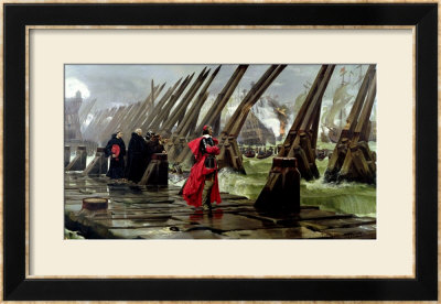 Richelieu (1585-1642) On The Sea Wall At La Rochelle, 1881 by Henri-Paul Motte Pricing Limited Edition Print image