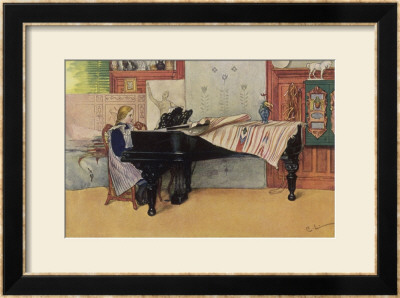 Young Member Of The Larson Household Does Her Piano Practice While Papa Paints Her by Carl Larsson: Pricing Limited Edition Print image