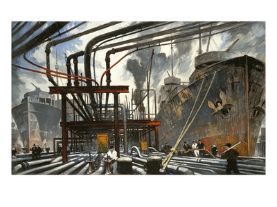 Men Pump Gasoline Into Tanker Ships From Dockside Pipes by National Geographic Society Pricing Limited Edition Print image