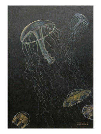 A Painting Of Two Species Of Deep Water Jellyfish by William H. Crowder Pricing Limited Edition Print image