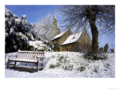 Church And Bench Snowscene by Mark Hamblin Pricing Limited Edition Print image