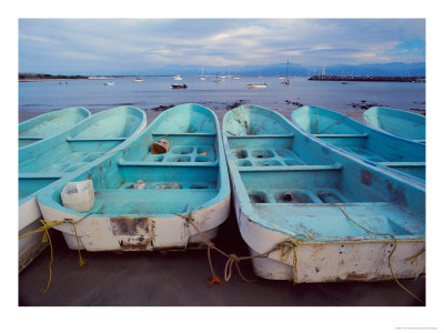 Turquoise Fishing Boats In Fishing Village, North Of Puerto Vallarta, The Colonial Heartland, Mexic by Tom Haseltine Pricing Limited Edition Print image