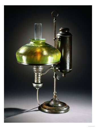 A Favrile Glass And Bronze Student Desk Lamp by Maurice Bouval Pricing Limited Edition Print image