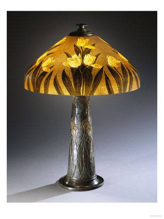 A Reverse Painted Glass And Metal Table Lamp, Circa 1920 by Franz Arthur Bischoff Pricing Limited Edition Print image