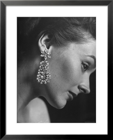 Model Wearing Long 3 1/4 Inch Faux Diamond Earrings by Nina Leen Pricing Limited Edition Print image