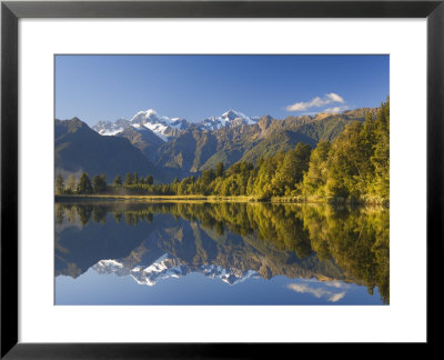 Lake Matheson, Mount Tasman And Mount Cook, Westland, South Island, New Zealand, Pacific by Schlenker Jochen Pricing Limited Edition Print image