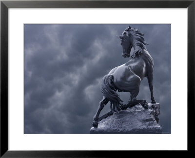 Horse Sculpture Against Storm Clouds At Entrance Of Musee D'orsay, Paris, France by Jim Zuckerman Pricing Limited Edition Print image