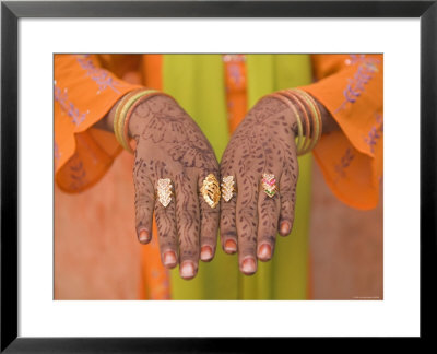 Young Indian Girl With Hennaed Hands, Jaipur, Rajasthan, India by Walter Bibikow Pricing Limited Edition Print image