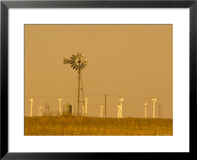 Usa, Texas, Near Amarillo, Route 66, Old Windpump And Modern Wind Turbines by Alan Copson Pricing Limited Edition Print image