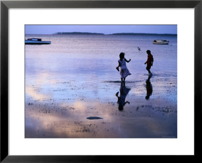 Children Standing In Shallow Tide, Tongatapu Island, Tongatapu Group, Tonga by Peter Hendrie Pricing Limited Edition Print image