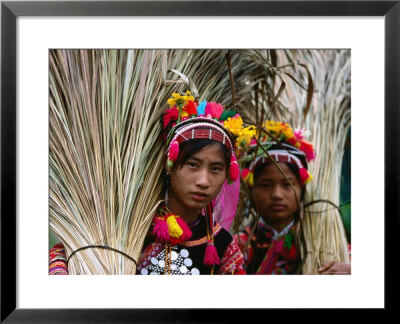 Two Ethnic Ha Nhi Co Cho Girls Carrying Rice Stalks, Muong Tei, Lai Chau, Vietnam by Stu Smucker Pricing Limited Edition Print image