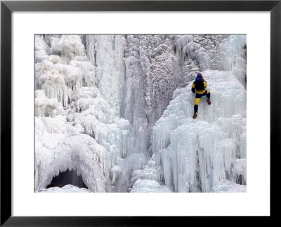 Ice Climber Climbing A Frozen Waterfall, Tangle Creek, Rocky Mountains, Canada by Kate Thompson Pricing Limited Edition Print image