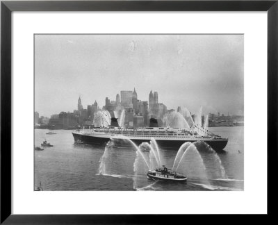 Fireboats Greeting The Ss France, As It Enters The New York Harbor On Its Maiden Voyage by Ralph Morse Pricing Limited Edition Print image