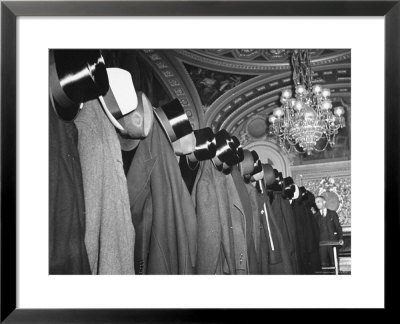 View Of Cloakroom Showing The Hats Of The Diplomats Attending Hamilton Lewis's Funeral by Thomas D. Mcavoy Pricing Limited Edition Print image
