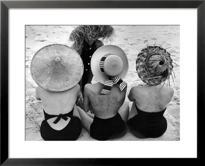 Models On Beach Wearing Different Designs Of Straw Hats by Nina Leen Pricing Limited Edition Print image