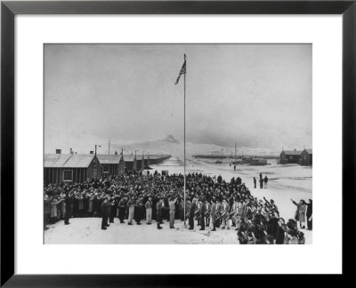 Nisei Japanese Americans Participating In Flag Saluting Ceremony At Relocation Center During Wwii by Hansel Mieth Pricing Limited Edition Print image