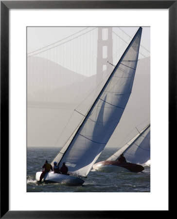 Sailboats Race On San Francisco Bay With The Golden Gate Bridge, San Francisco Bay, California by Skip Brown Pricing Limited Edition Print image