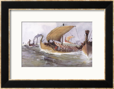 Viking Raiding Fleet Racing Across The North Sea by Albert Sebille Pricing Limited Edition Print image