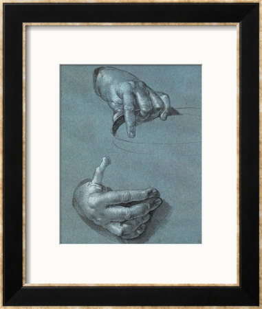 Hands, Two Studies, Chalk Drawing On Blue Paper by Albrecht Dürer Pricing Limited Edition Print image