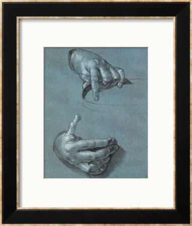 Hands, Two Studies, Chalk Drawing On Blue Paper by Albrecht Durer Pricing Limited Edition Print image
