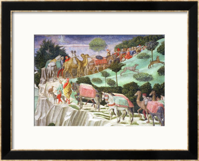 Caravan Of Pack Animals Climbing A Hill, Detail From The Journey Of The Magi Cycle by Benozzo Di Lese Di Sandro Gozzoli Pricing Limited Edition Print image