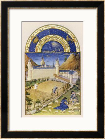Gathering The Harvest And Tending Sheep Close To The Chateau De Poitiers by Pol De Limbourg Pricing Limited Edition Print image