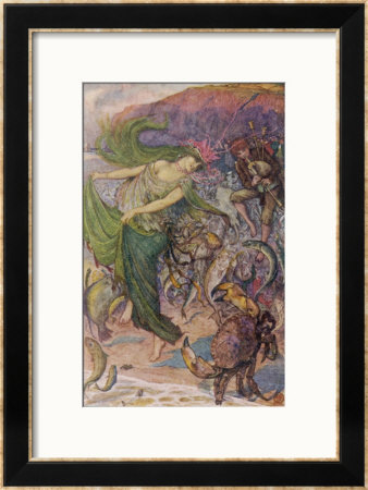 Sea-Lady Surrounded By Sea Creatures And A Young Man Playing Bagpipes by Henry Justice Ford Pricing Limited Edition Print image