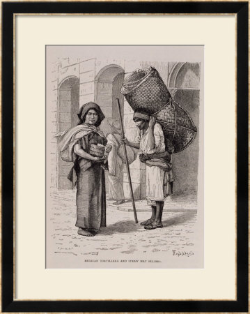 Mexican Tortillera And Straw Mat Seller, From The Ancient Cities Of The New World by Etienne Ronjat Pricing Limited Edition Print image