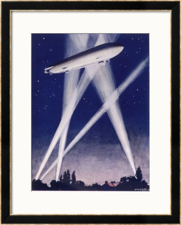 Zeppelin Raider Is Caught In The Searchlights Over The Countryside by W.R. Stott Pricing Limited Edition Print image