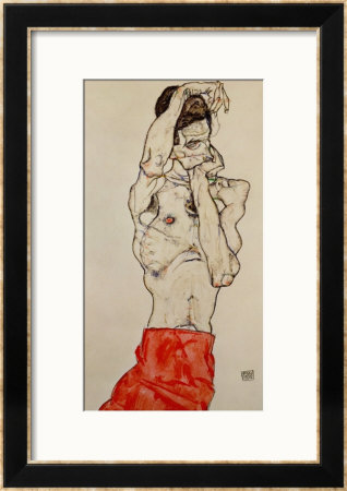 Standing Male Nude With Red Loincloth, 1914 by Egon Schiele Pricing Limited Edition Print image