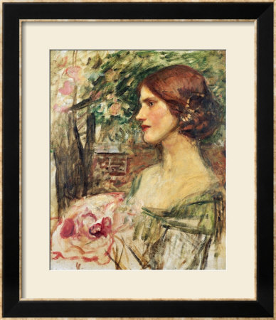 Portrait Of A Lady In A Green Dress by John William Waterhouse Pricing Limited Edition Print image
