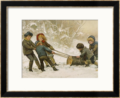 Five Children Fetch Home A Very Big Yule Log by Harriet M. Bennett Pricing Limited Edition Print image