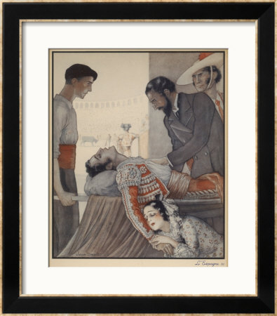 Wounded Toreador Is Carried On A Stretcher Out Of The Arena by Jean Droit Pricing Limited Edition Print image