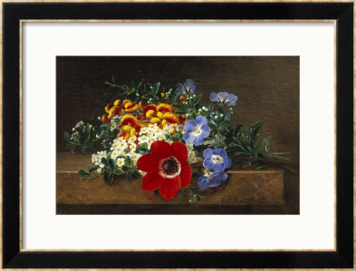 Anemone, White Spirea, Calceolaria And Blue Geranium by Johan Laurentz Jensen Pricing Limited Edition Print image