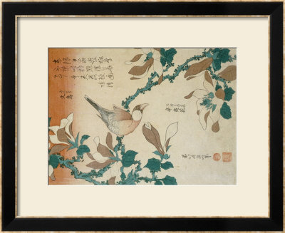 A Paddy Bird Perched On A Flowering Magnolia Branch From The Series Small Flowers by Katsushika Hokusai Pricing Limited Edition Print image