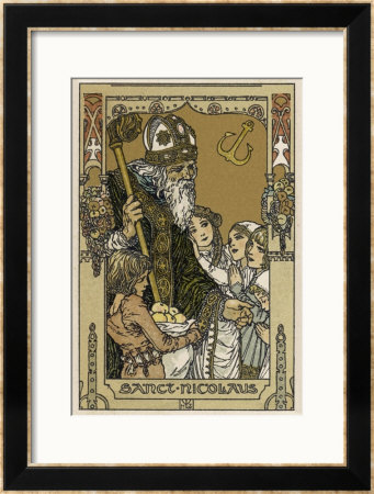 Saint Nicolas With Children, The Original Santa Claus by Heinrich Lefler Pricing Limited Edition Print image