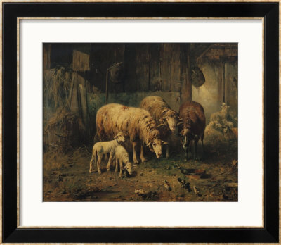 Sheep In A Barn by Jean-Baptiste-Camille Corot Pricing Limited Edition Print image