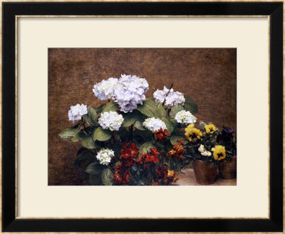 Hydrangeas, Wallflowers And Two Pots Of Pansies, 1879 by Henri Fantin-Latour Pricing Limited Edition Print image