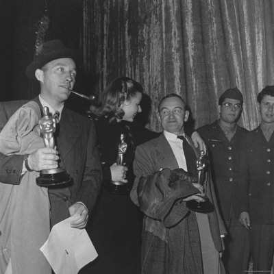 Bing Crosby, Ingrid Bergman, Barry Fitzgerald Hold Oscara Back Stage 1945 Academy Award Ceremonies by Walter Sanders Pricing Limited Edition Print image
