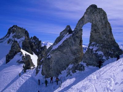 Skiers At L'aiguille Percee, Tignes, France by Richard Nebesky Pricing Limited Edition Print image