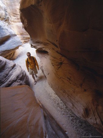 Hiker Exploring Little Wild Horse Canyon, Utah by Mike Tittel Pricing Limited Edition Print image