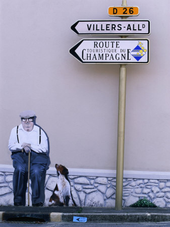 Typical Painted Wall Sign Pointing You In The Direction Of The Next Section Of The Champagne Route by Juliet Coombe Pricing Limited Edition Print image