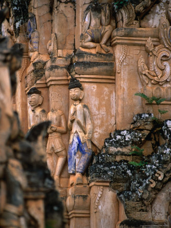 Detail Of Carvings Decorating Kat Khu Pagodas, Shan State, Myanmar (Burma) by Jerry Alexander Pricing Limited Edition Print image