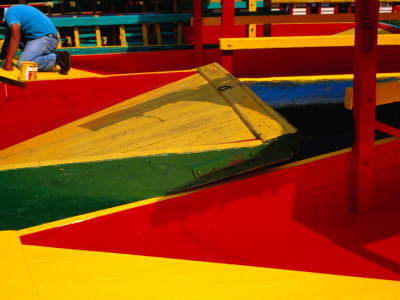 Man Painting His Boat In Xochimilco, Mexico City, Mexico by Jeffrey Becom Pricing Limited Edition Print image