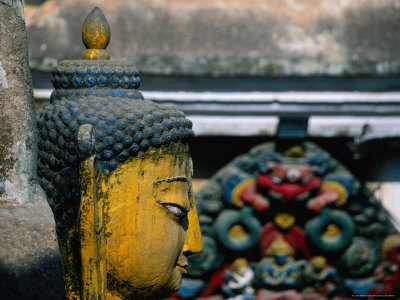 Statue Of Buddha Inside Swayambhunath Stupa Or The Monkey Temple In Kathmandu by Jeff Cantarutti Pricing Limited Edition Print image