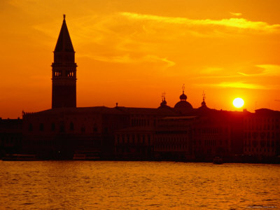Basilica Di San Marco's Bell Tower In Piazza San Marco At Sunset by Robin Chapman Pricing Limited Edition Print image