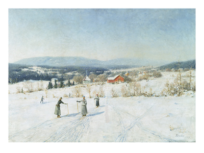 Landscape With Skiers, 1889 (Oil On Canvas) by Carl-Edvard Diriks Pricing Limited Edition Print image