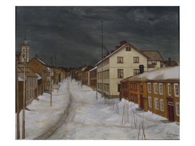 Mainstreet, Roros, 1904 (Oil On Canvas) by Harald Oscar Sohlberg Pricing Limited Edition Print image