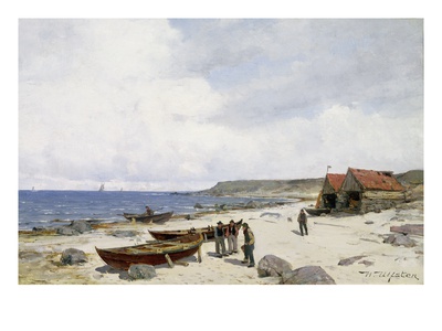 Fishermen On The Beach (Oil On Canvas) by Nikolai Martin Ulfsten Pricing Limited Edition Print image
