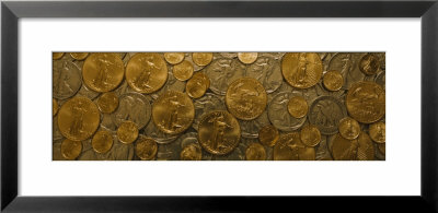 Close-Up Of Assorted Gold And Silver Coins, Sacramento, California, Usa by Panoramic Images Pricing Limited Edition Print image